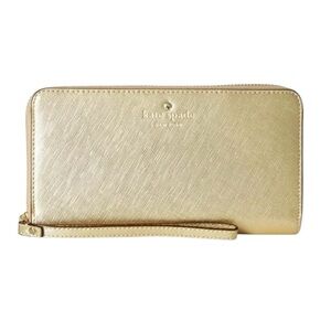 Kate Spade Women’s Leather Wristlet Wallet – Gold Zip Closure Purse           W